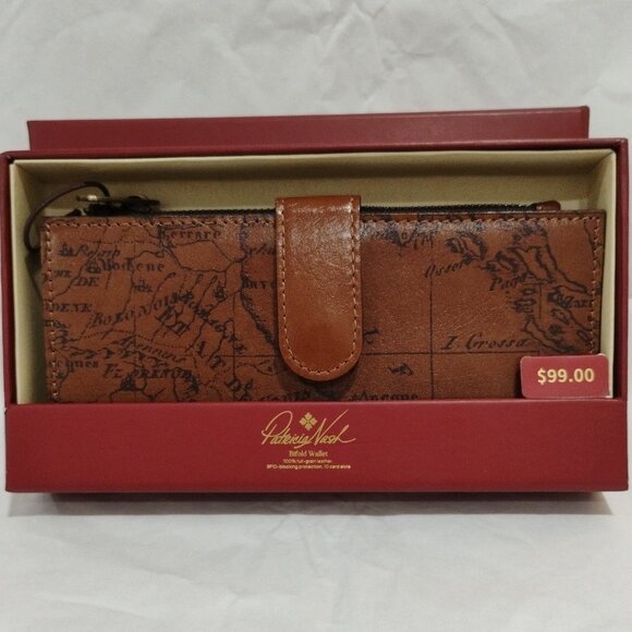 Patricia Nash Leather Nazari Continental Wallet -Riot Rust Map Print- NWT - Picture 1 of 7